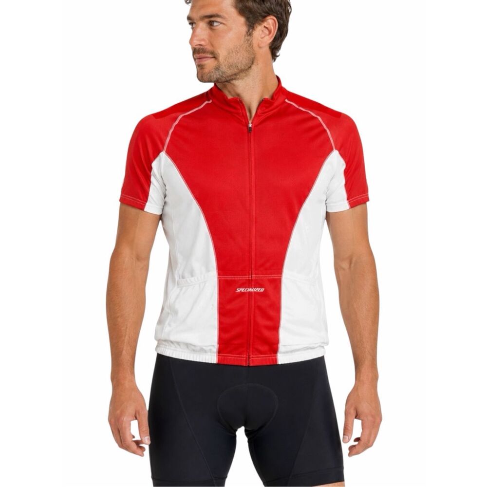 SPECIALIZED Men’s Red White Full Zip Cycling Jersey Bike Shirt Large